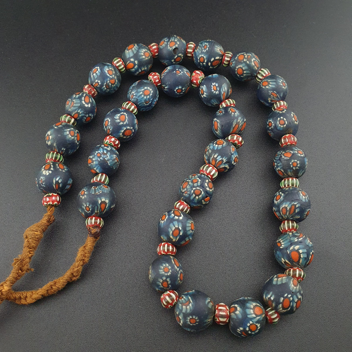 Vintage Venetian Style Millefiori & Chevron Glass Beads Necklace 7-15mm Beads 20 inches