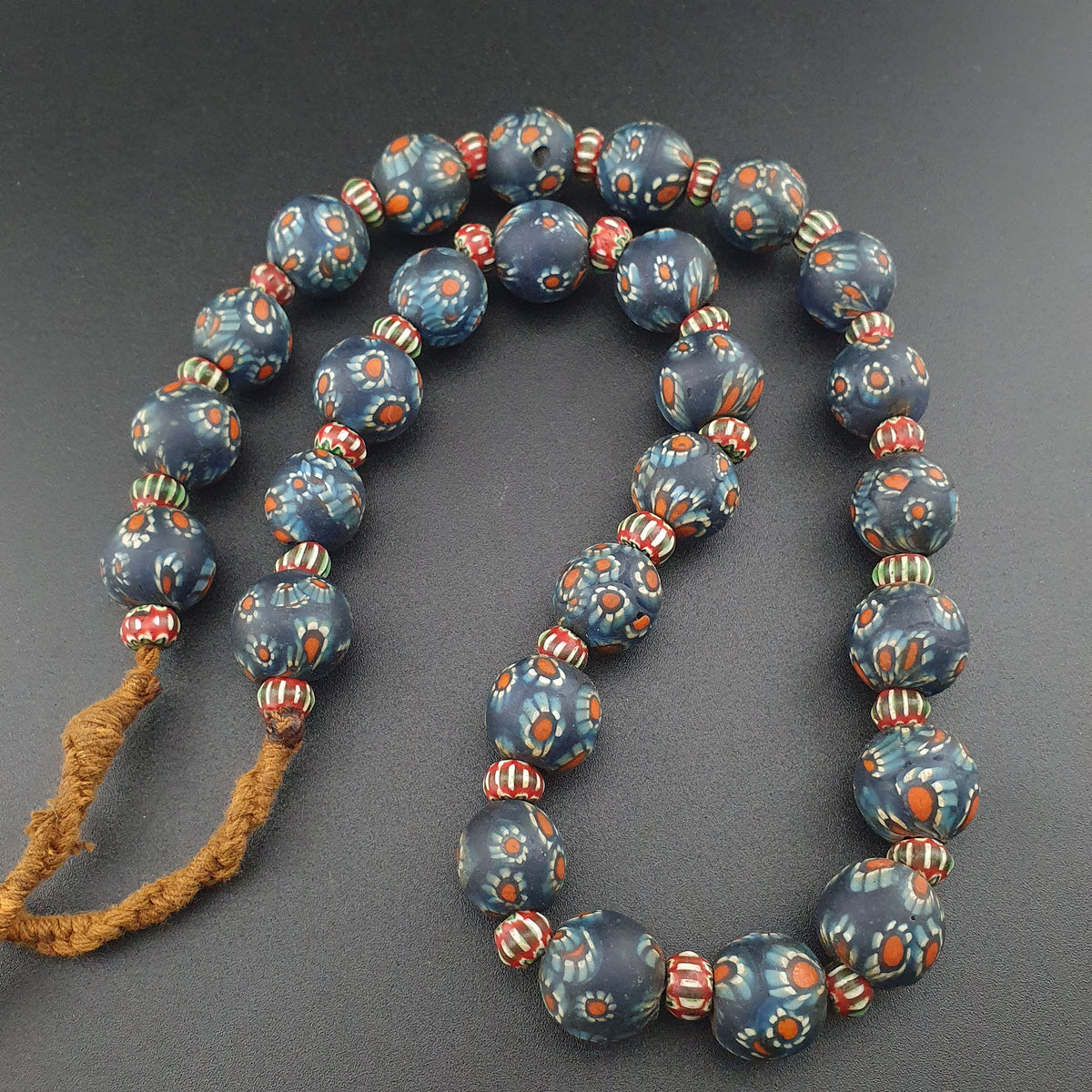 Vintage Venetian Style Millefiori & Chevron Glass Beads Necklace 7-15mm Beads 20 inches