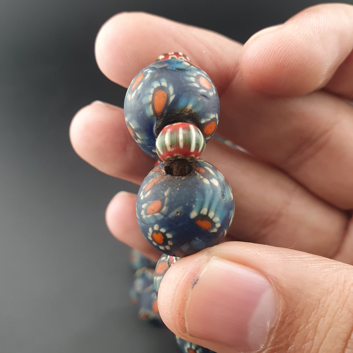 Vintage Venetian Style Millefiori & Chevron Glass Beads Necklace 7-15mm Beads 20 inches