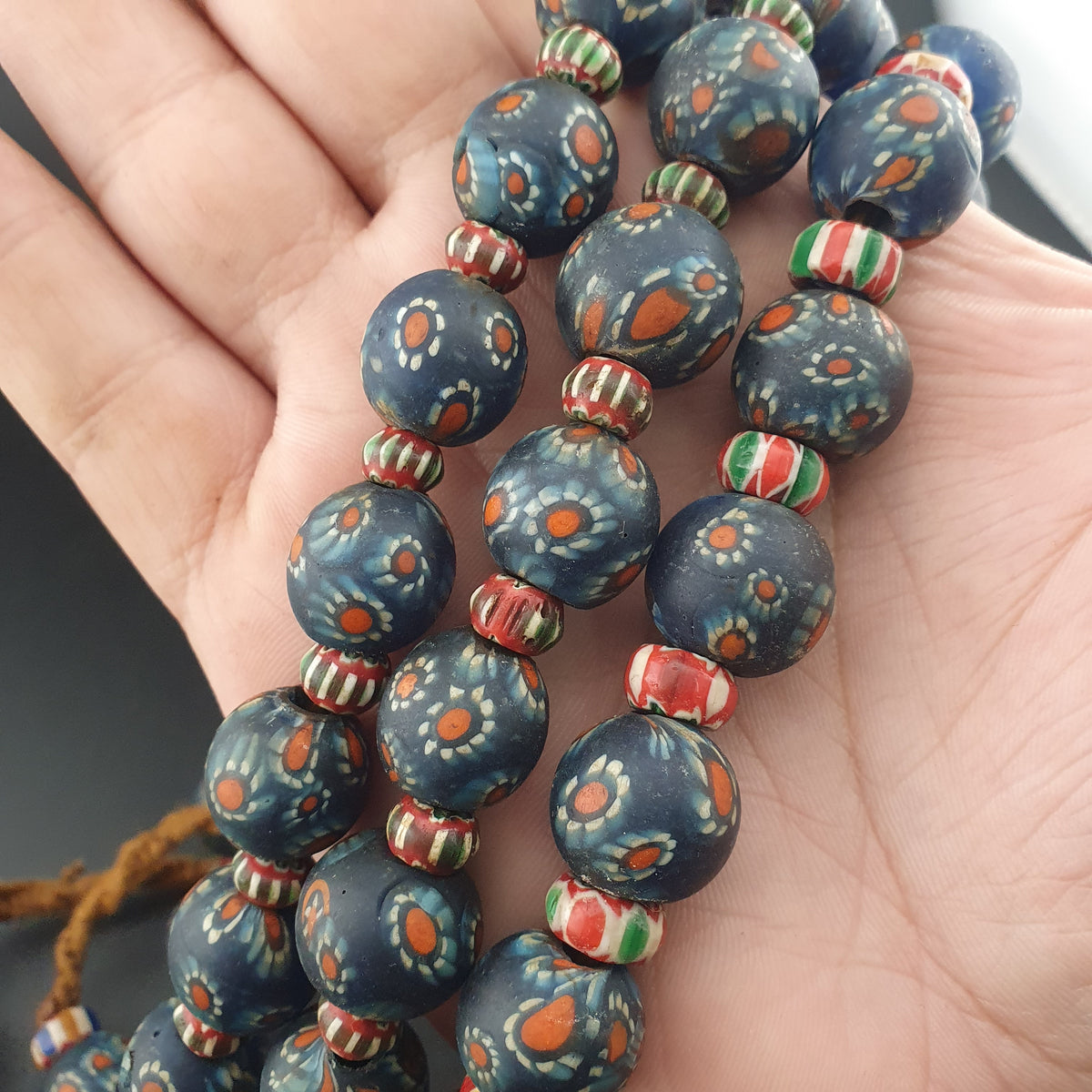 Vintage Venetian Style Millefiori & Chevron Glass Beads Necklace 7-15mm Beads 20 inches
