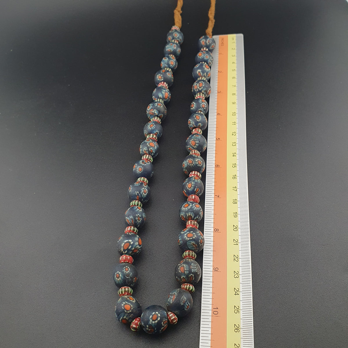 Vintage Venetian Style Millefiori & Chevron Glass Beads Necklace 7-15mm Beads 20 inches