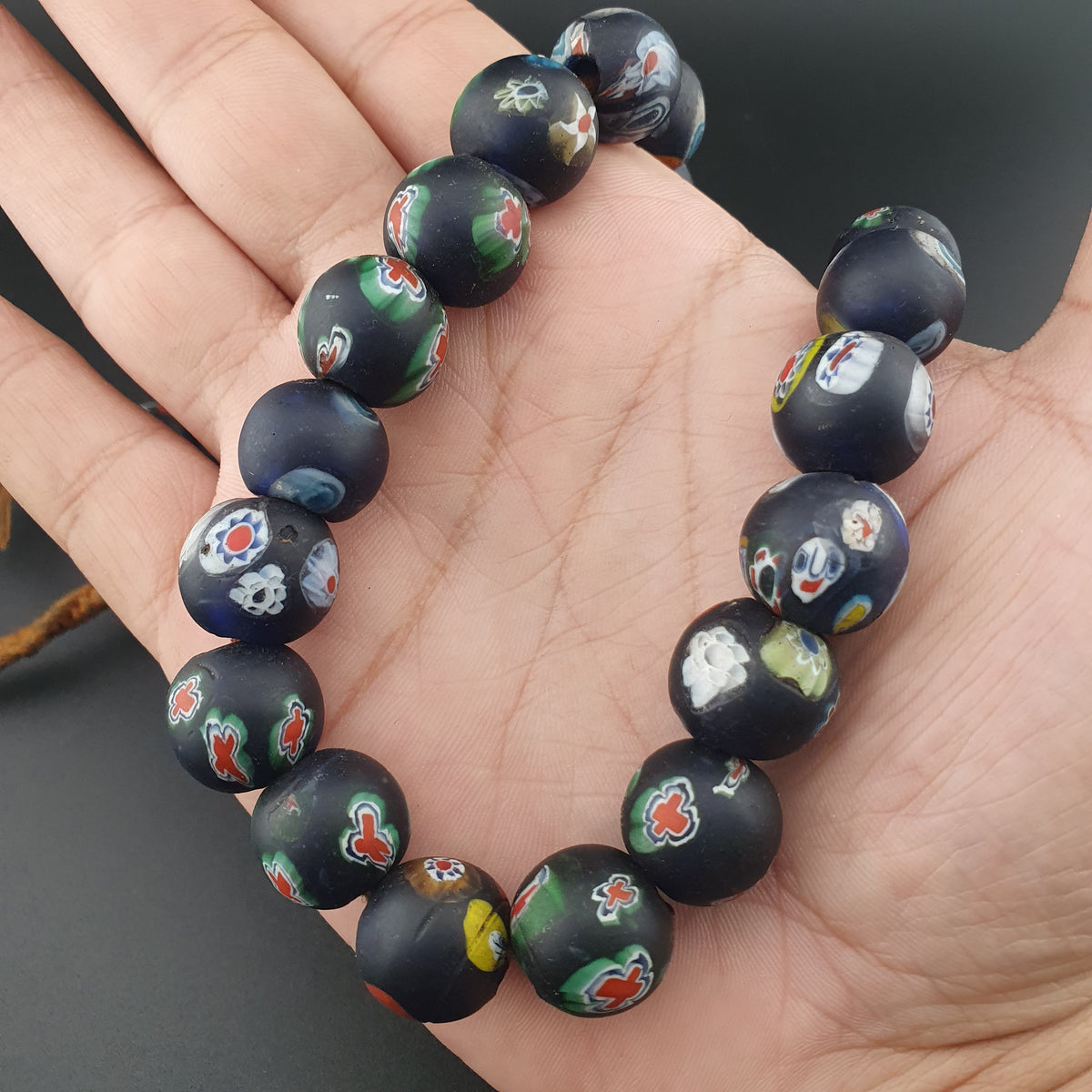 Vintage Venetian Style Millefiori Face Glass Beads Strands Necklace 16-17mm 20 inches
