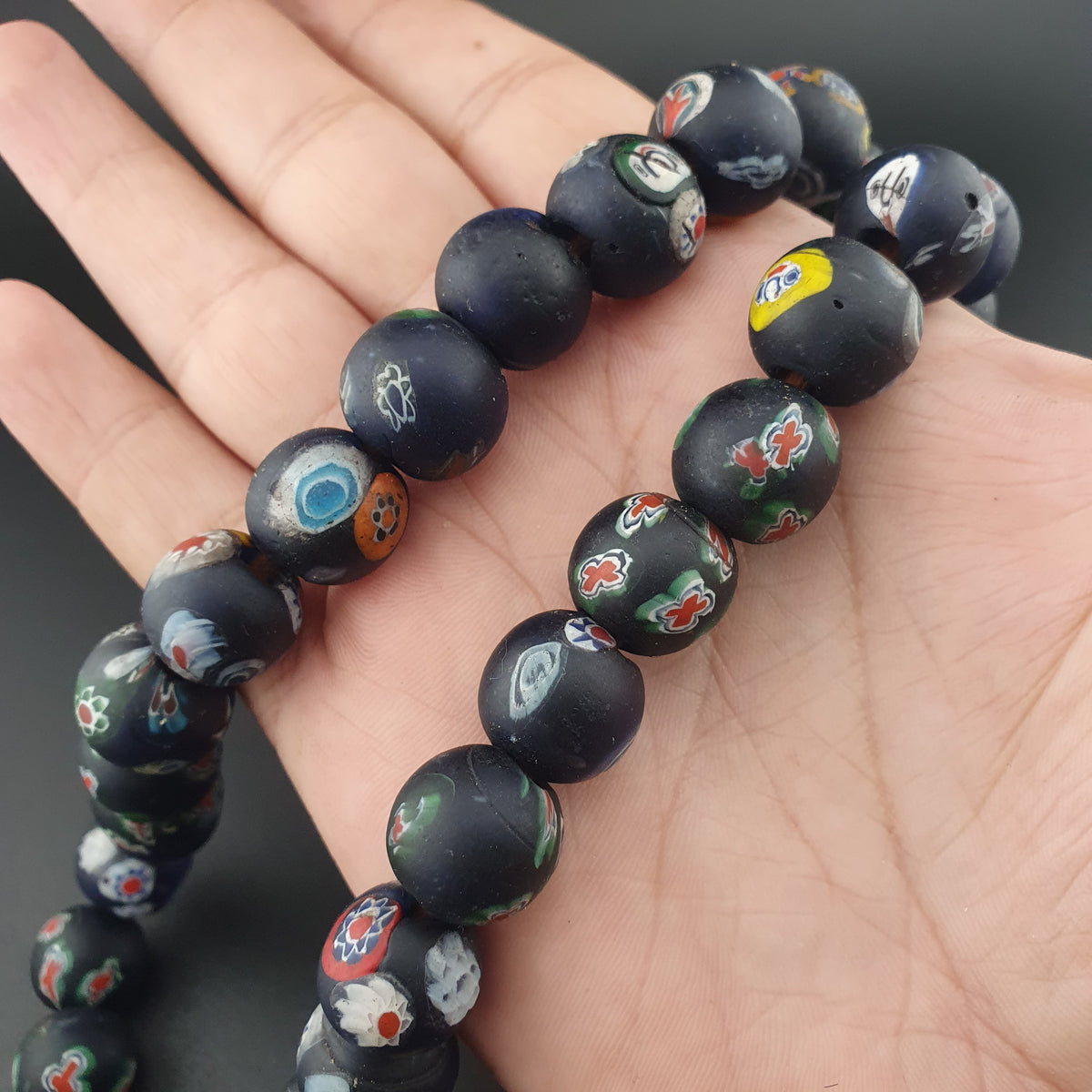 Vintage Venetian Style Millefiori Face Glass Beads Strands Necklace 16-17mm 20 inches