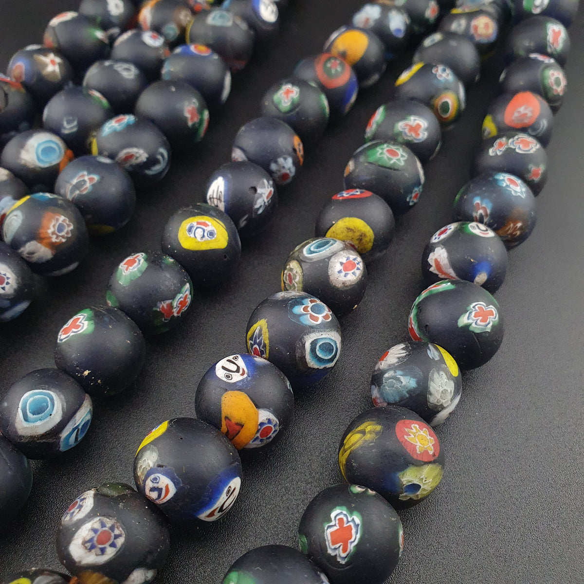 Vintage Venetian Style Millefiori Face Glass Beads Strands Necklace 16-17mm 20 inches