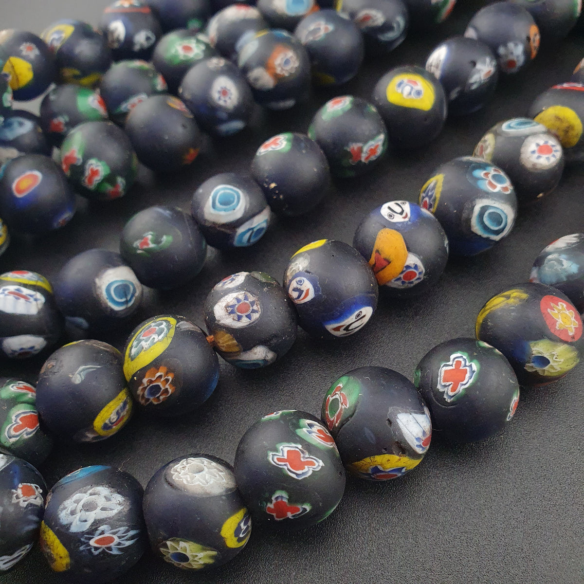 Vintage Venetian Style Millefiori Face Glass Beads Strands Necklace 16-17mm 20 inches