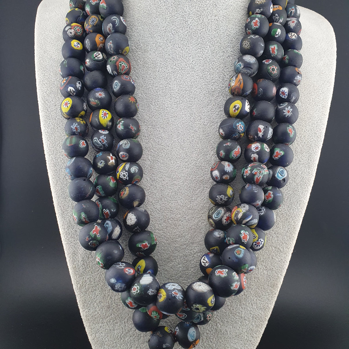 Vintage Venetian Style Millefiori Face Glass Beads Strands Necklace 16-17mm 20 inches