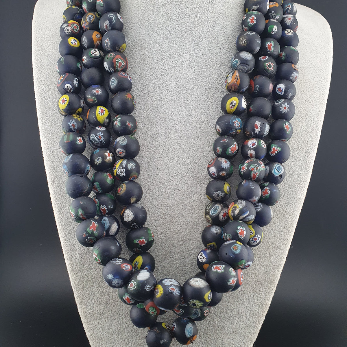 Vintage Venetian Style Millefiori Face Glass Beads Strands Necklace 16-17mm 20 inches