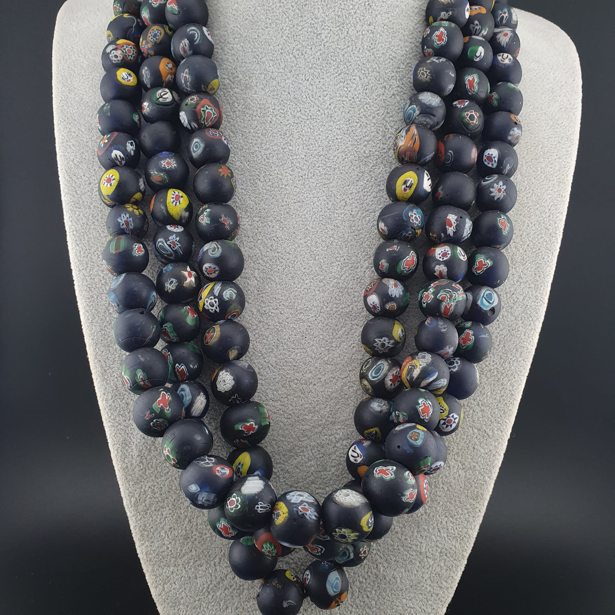 Vintage Venetian Style Millefiori Face Glass Beads Strands Necklace 16-17mm 20 inches