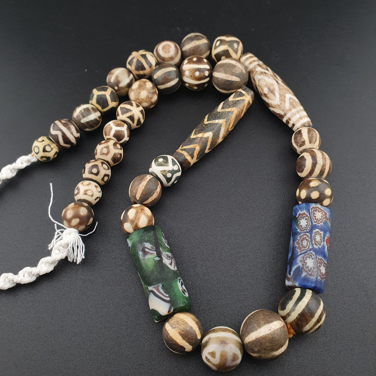 Vintage Asian & African Pumtekpyu , Glass beads Necklace 20inches Long