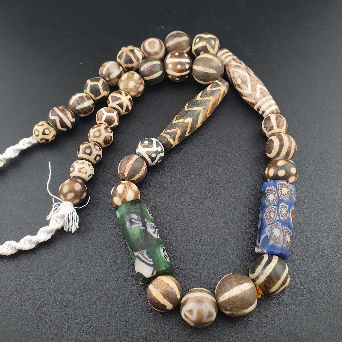Vintage Asian & African Pumtekpyu , Glass beads Necklace 20inches Long