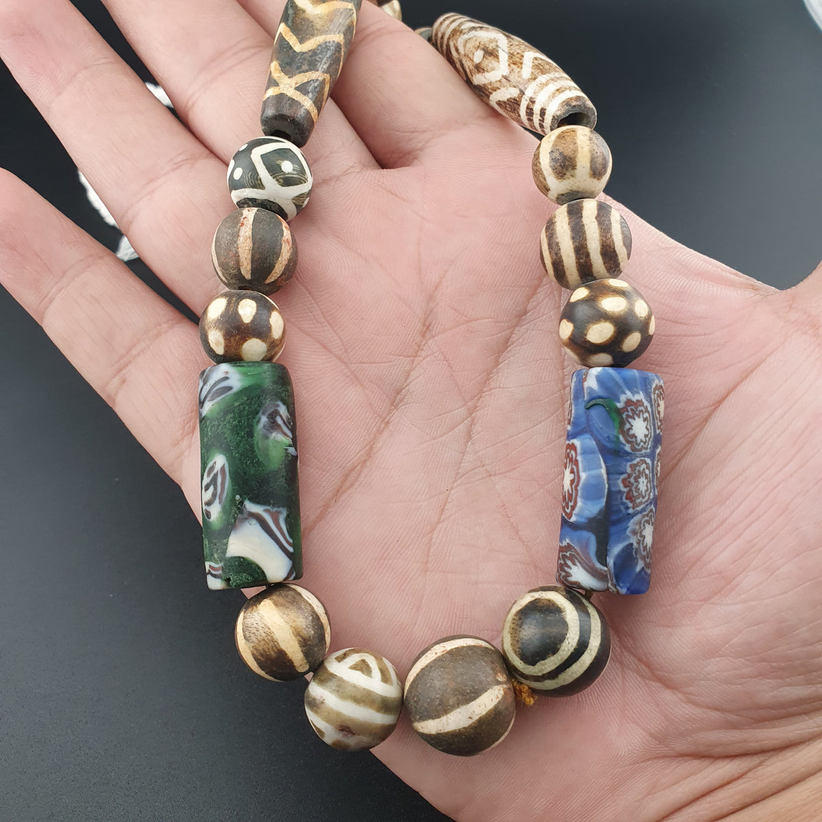Vintage Asian & African Pumtekpyu , Glass beads Necklace 20inches Long