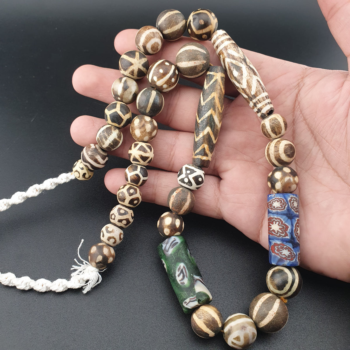Vintage Asian & African Pumtekpyu , Glass beads Necklace 20inches Long