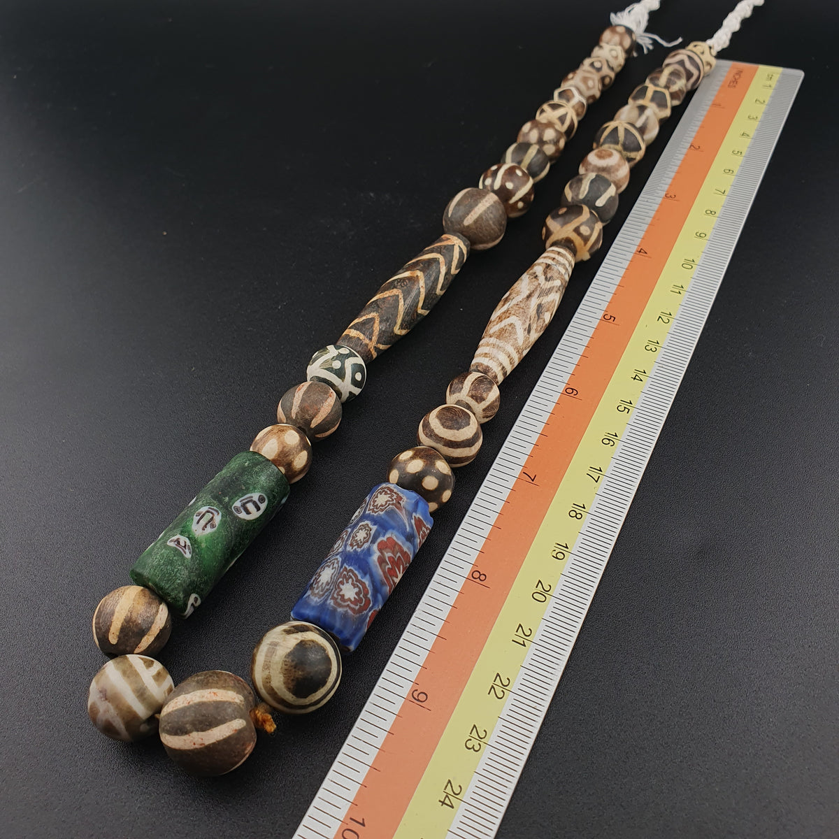 Vintage Asian & African Pumtekpyu , Glass beads Necklace 20inches Long