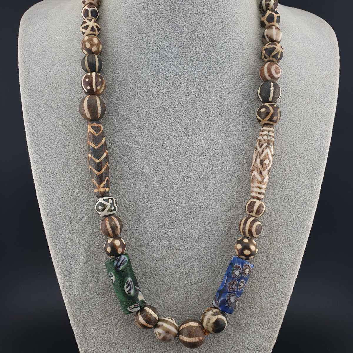 Vintage Asian & African Pumtekpyu , Glass beads Necklace 20inches Long