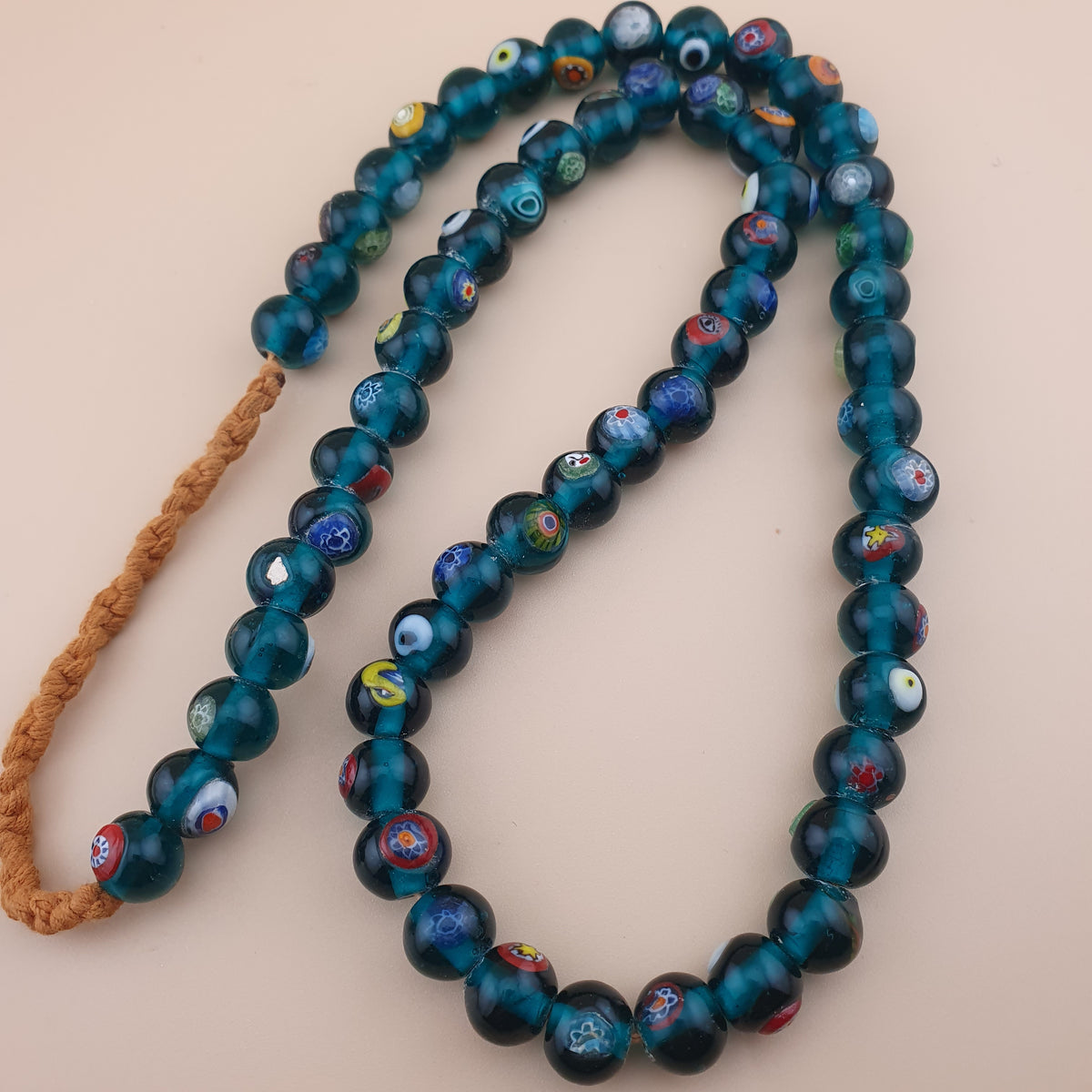 Vintage African Style Eyes Glass Beads Strand 22 inches
