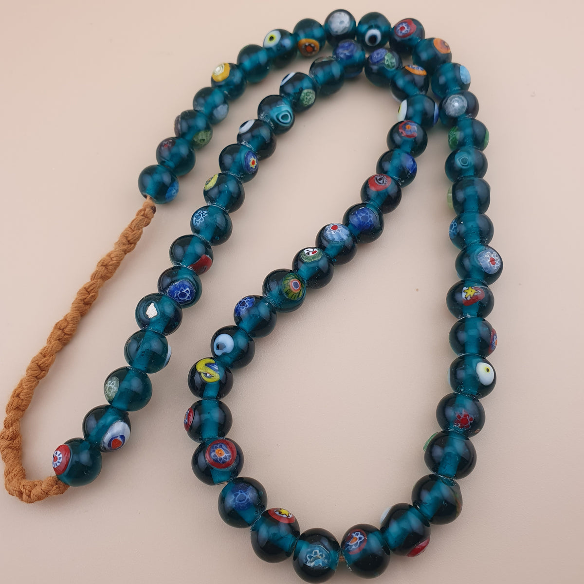 Vintage African Style Eyes Glass Beads Strand 22 inches