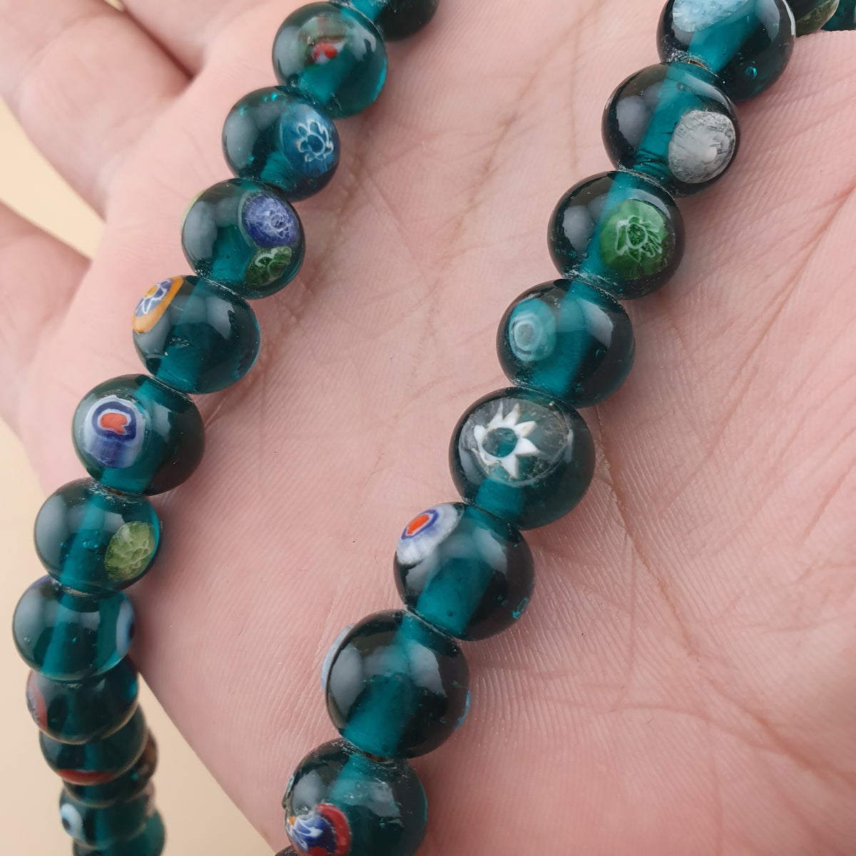 Vintage African Style Eyes Glass Beads Strand 22 inches