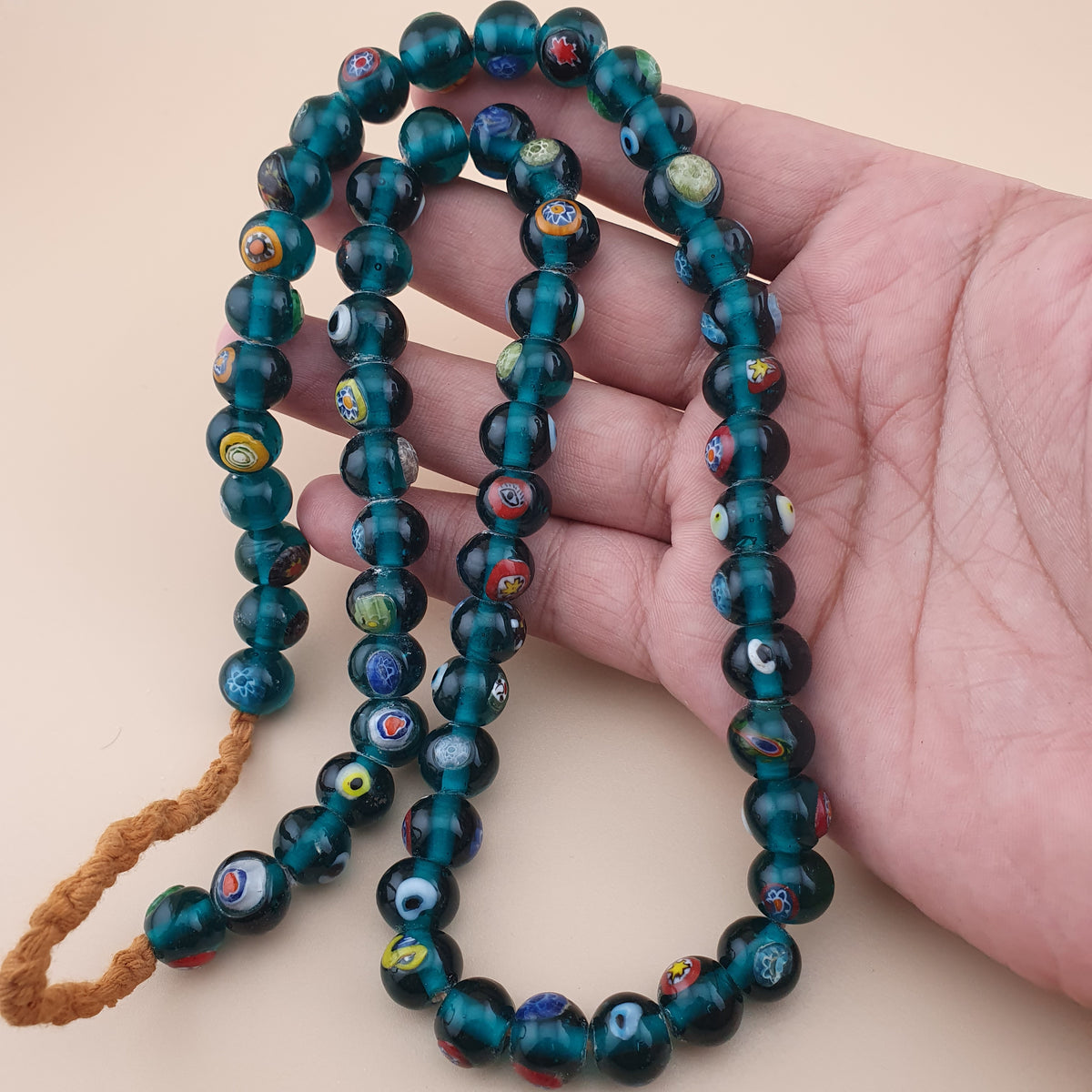 Vintage African Style Eyes Glass Beads Strand 22 inches
