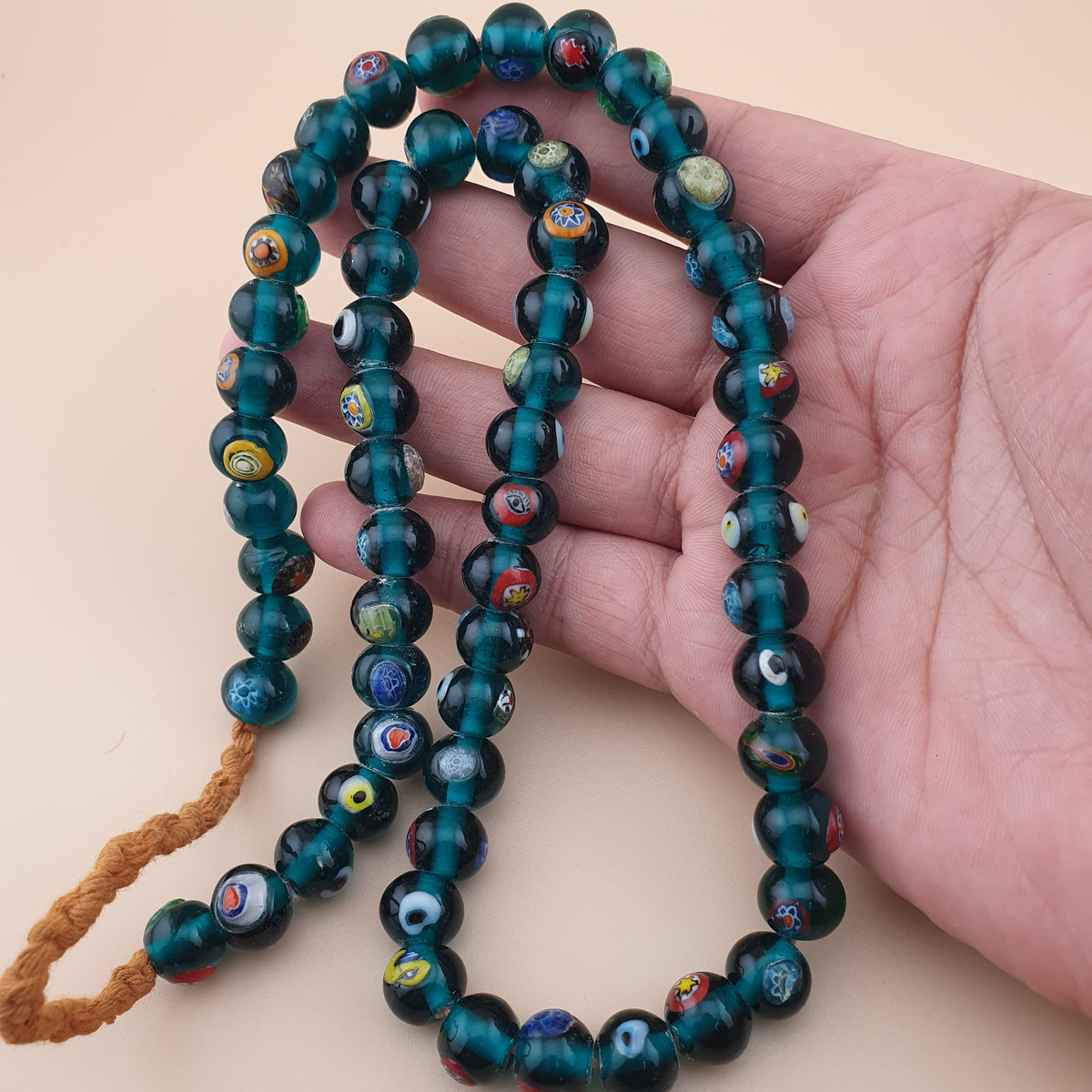 Vintage African Style Eyes Glass Beads Strand 22 inches