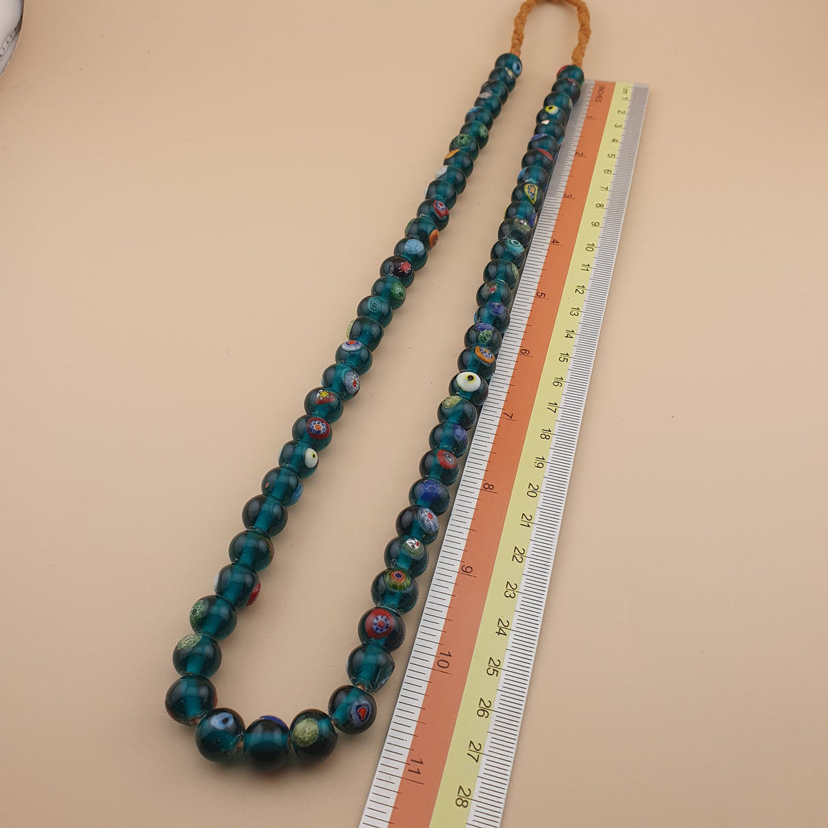 Vintage African Style Eyes Glass Beads Strand 22 inches