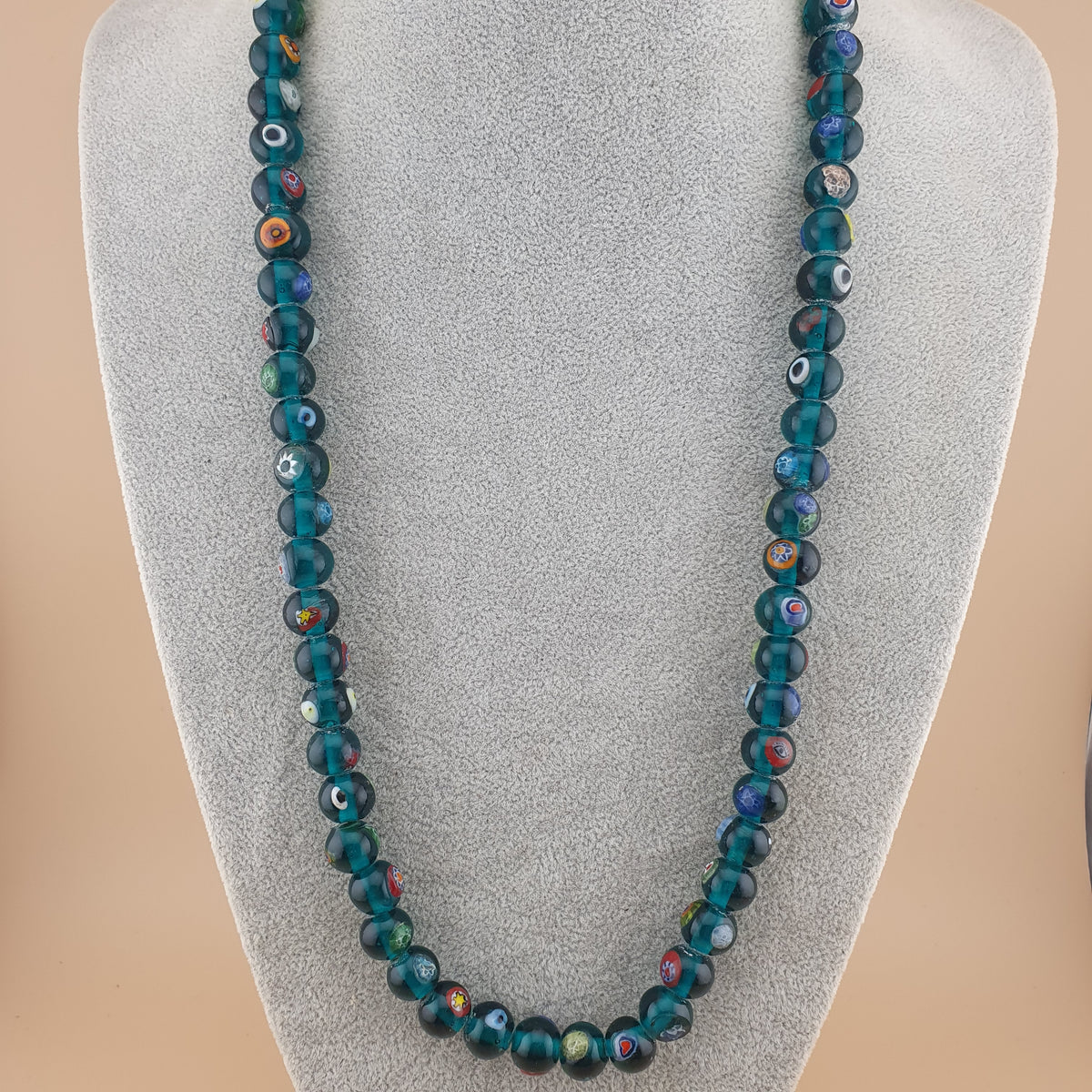 Vintage African Style Eyes Glass Beads Strand 22 inches