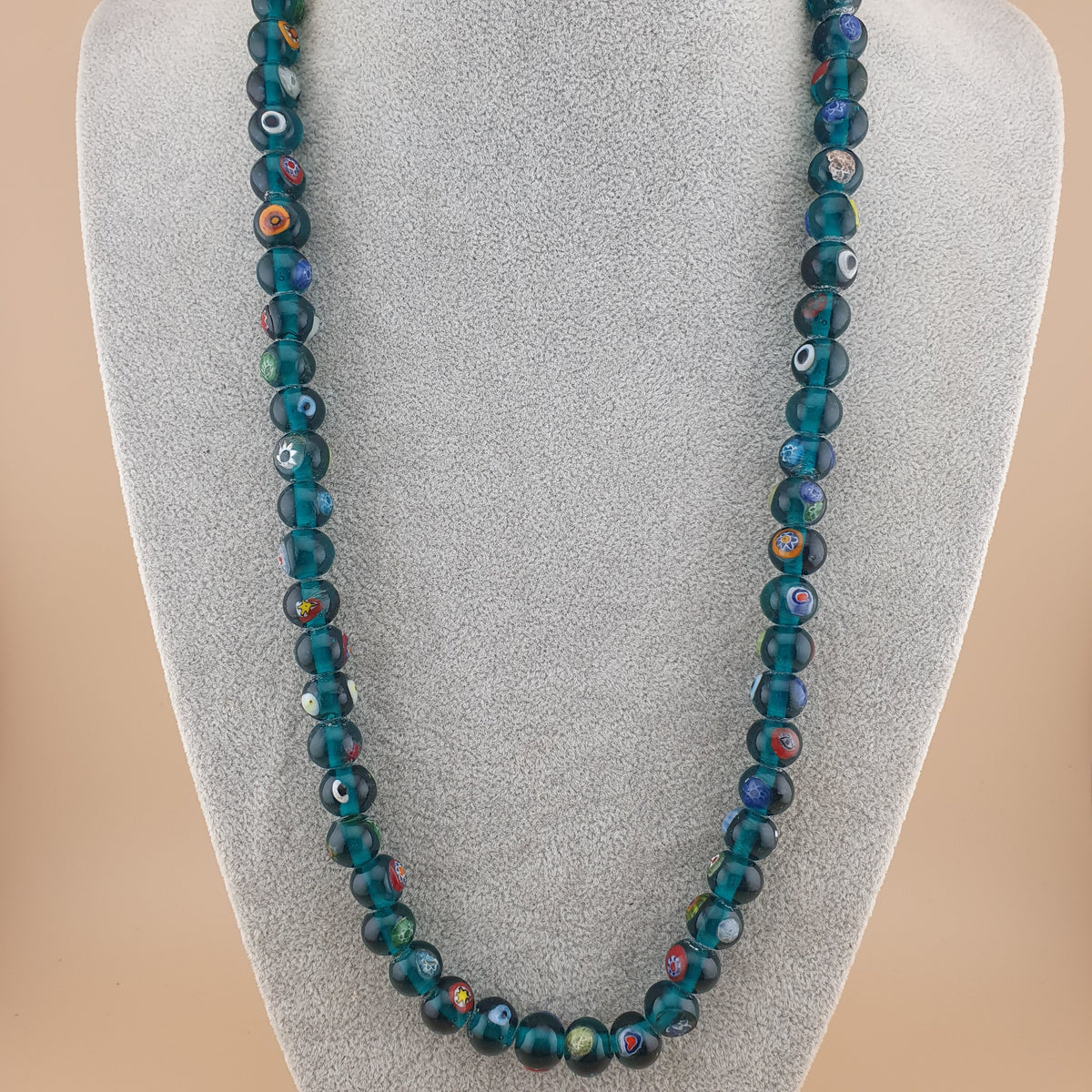 Vintage African Style Eyes Glass Beads Strand 22 inches