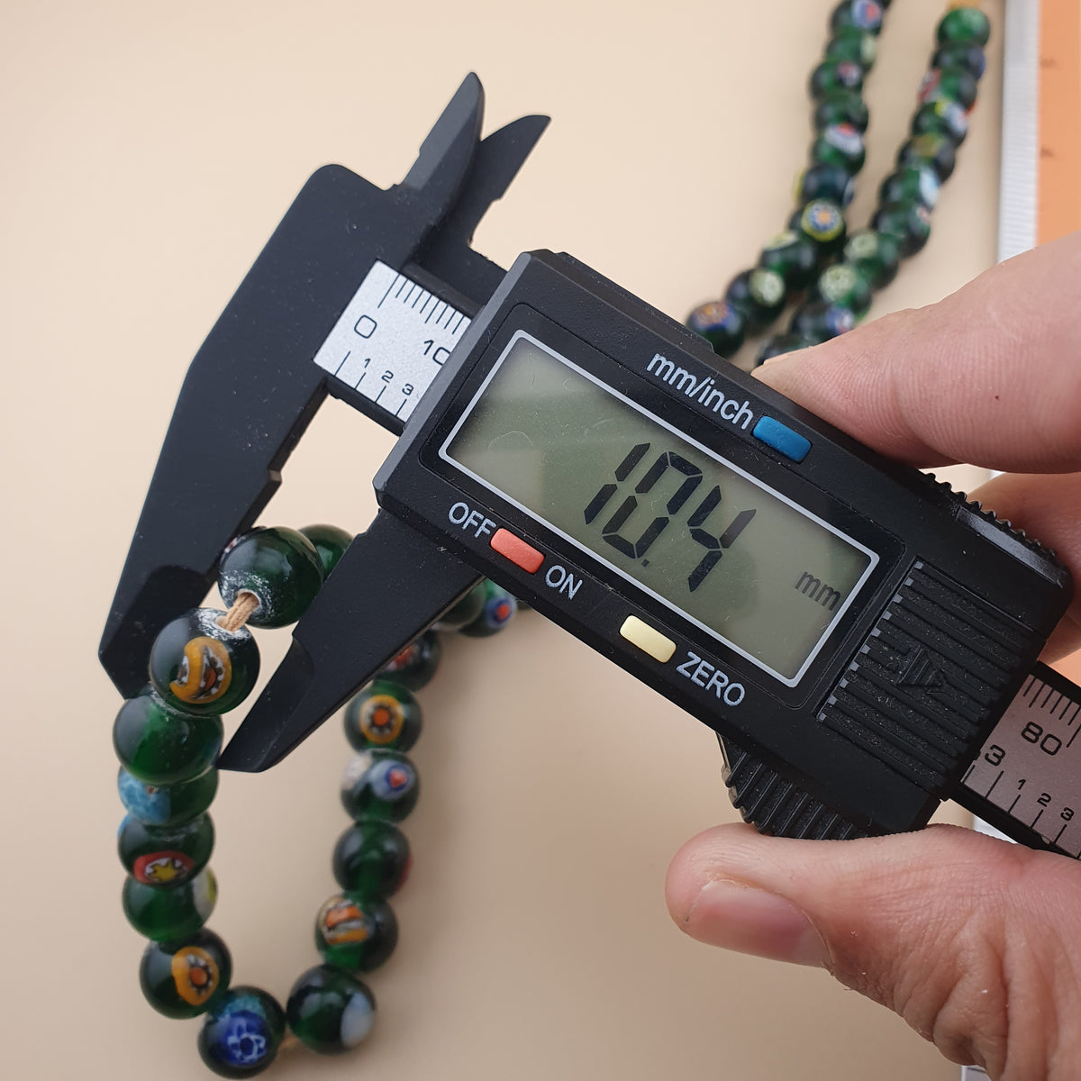Vintage African Eyes Green Glass Beads Necklace 22 inches