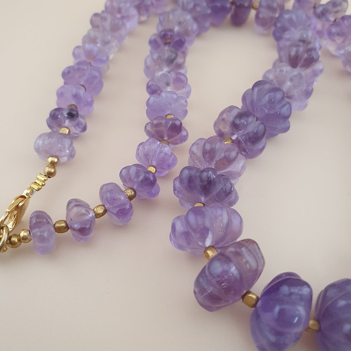 Vintage Melon Amethyst Bead Necklace - 22 Inch Gemstone Jewelry