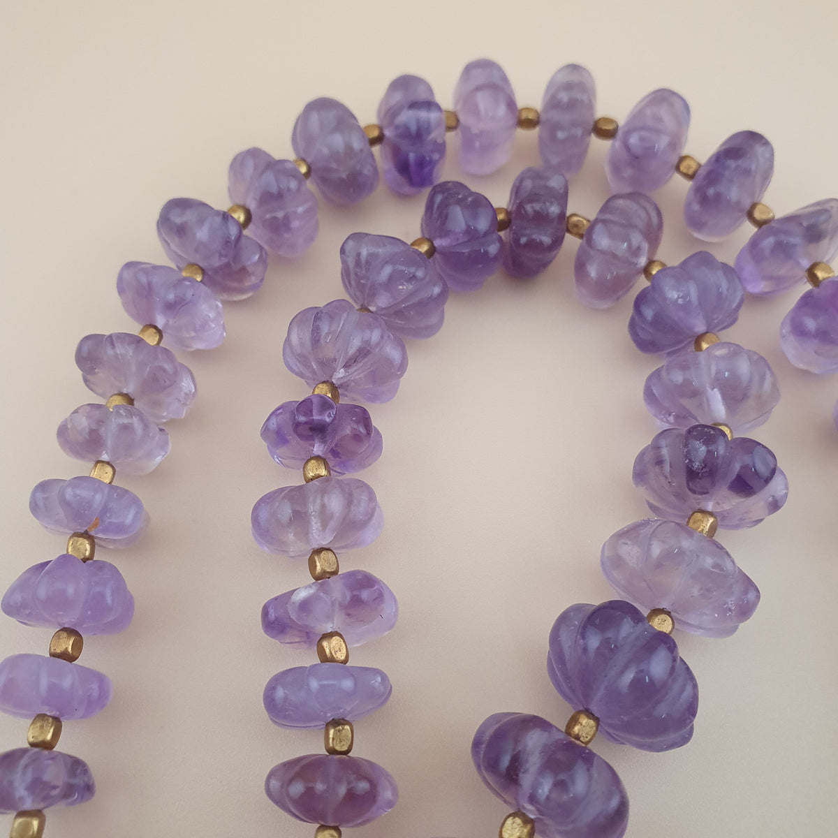 Vintage Melon Amethyst Bead Necklace - 22 Inch Gemstone Jewelry