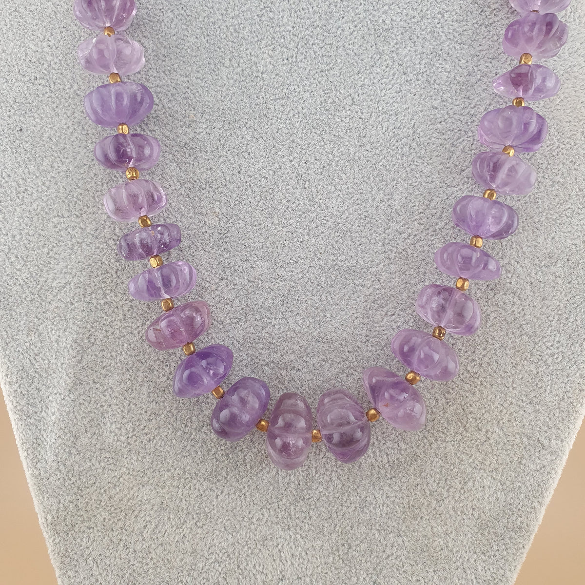 Vintage Melon Amethyst Bead Necklace - 22 Inch Gemstone Jewelry