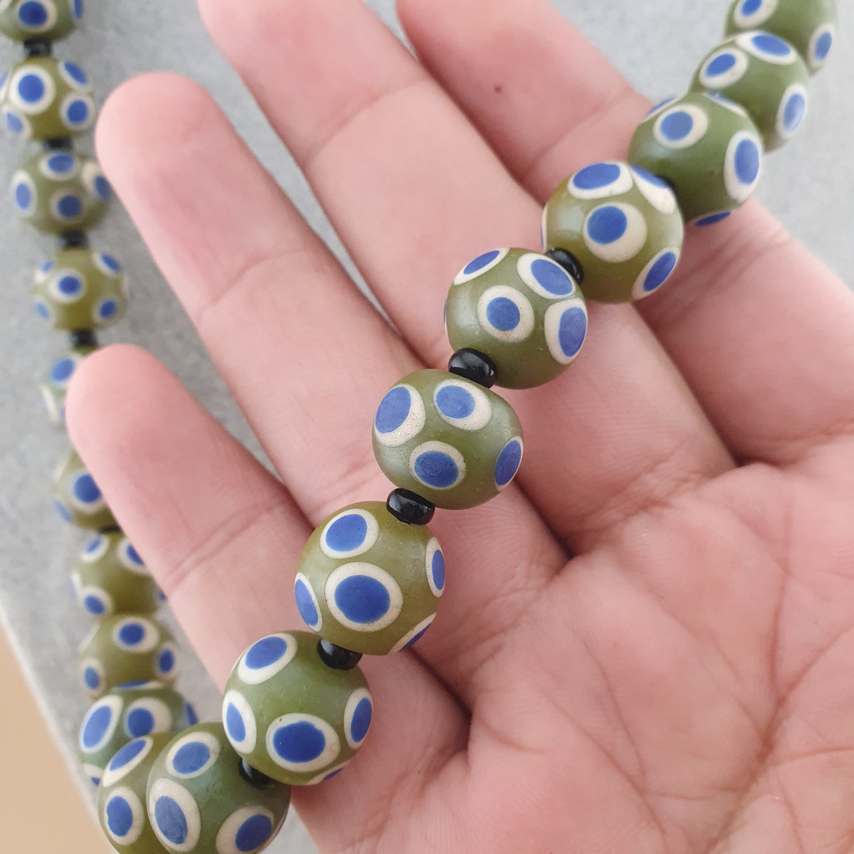 Vintage Thousand Blue Eyes Venetian Glass Bead Necklace - Millefiori Style 24"