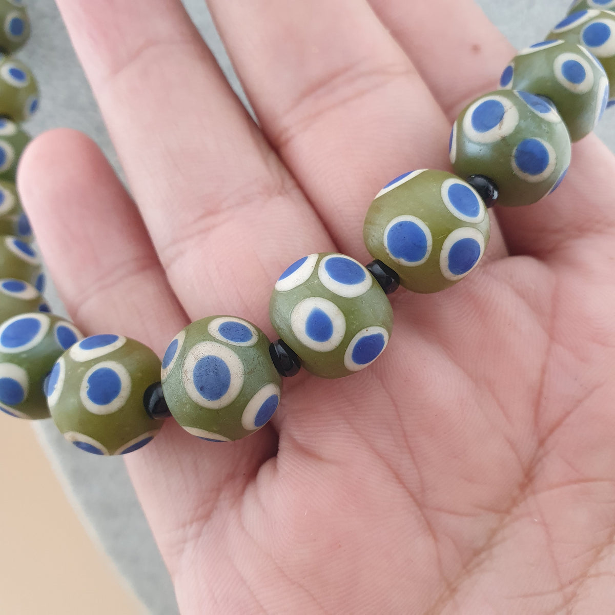 Vintage Thousand Blue Eyes Venetian Glass Bead Necklace - Millefiori Style 24"