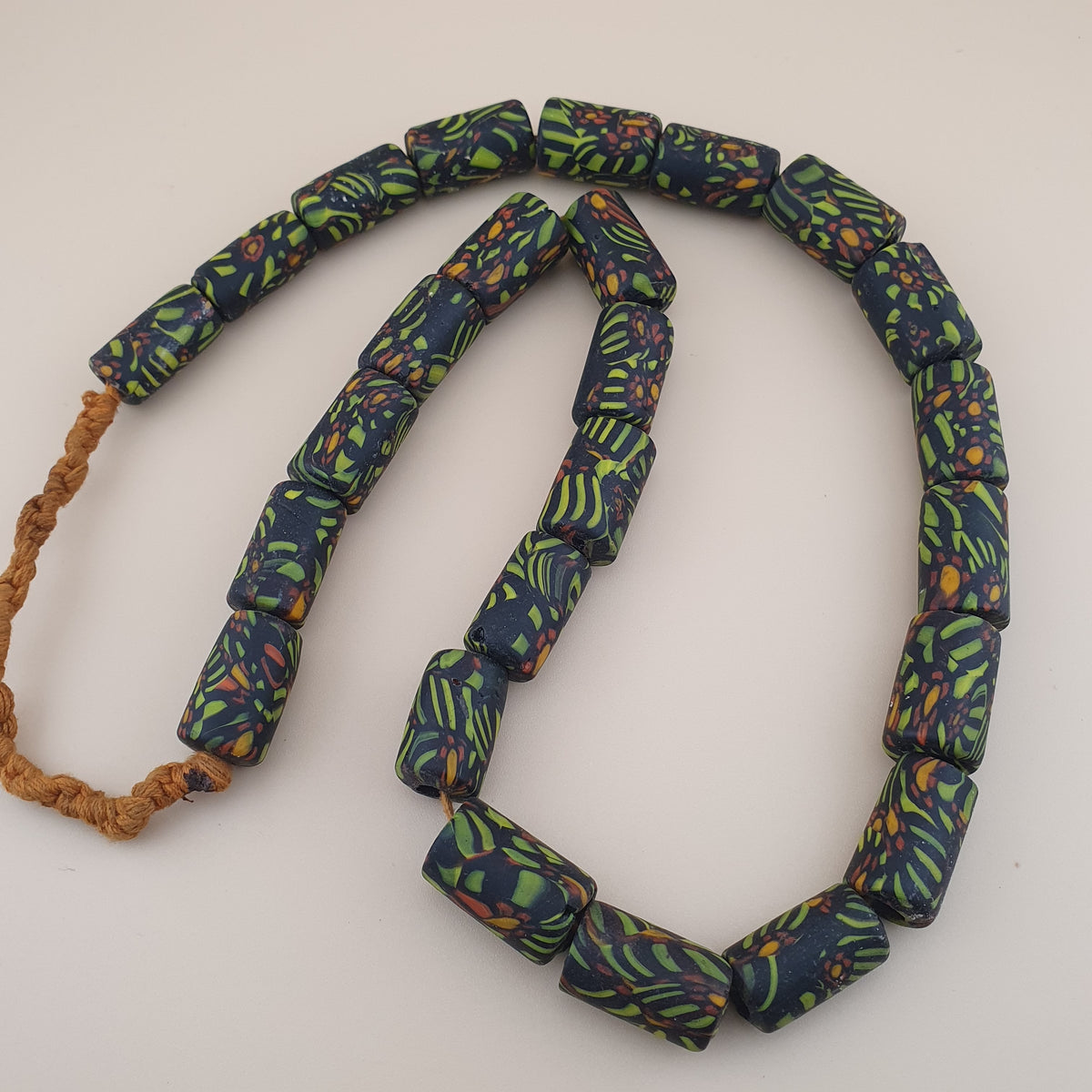 Vintage Gabri style Cylinder Shape Eyes Glass Beads Necklace 20 inches
