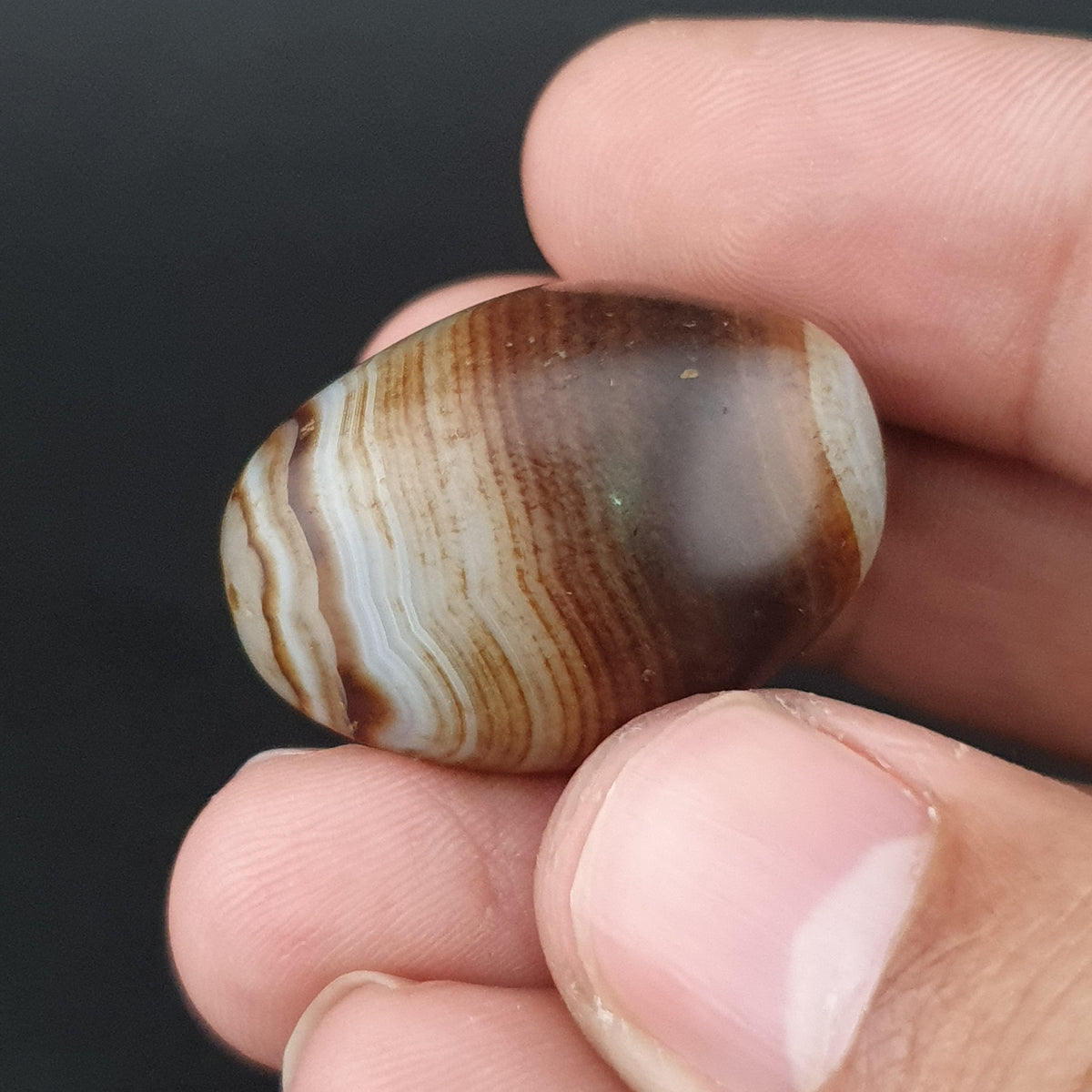 Amulette perlée agate naturelle œil de Souleïmani vintage