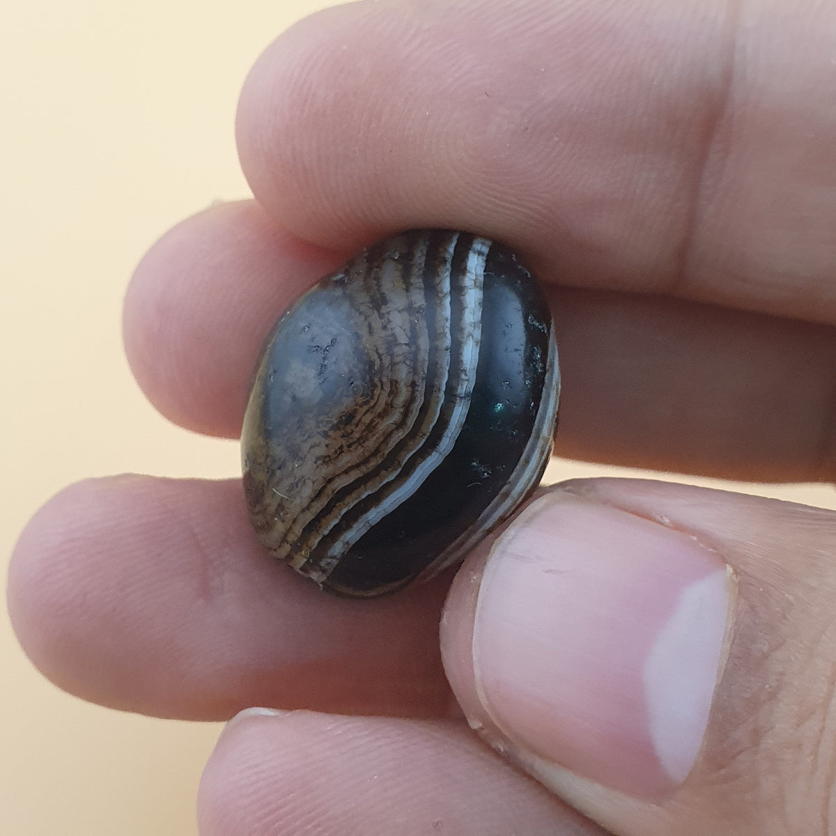 Perle d'agate Suliemani vintage naturelle pour amulette 21,6 mm x 17,2 mm