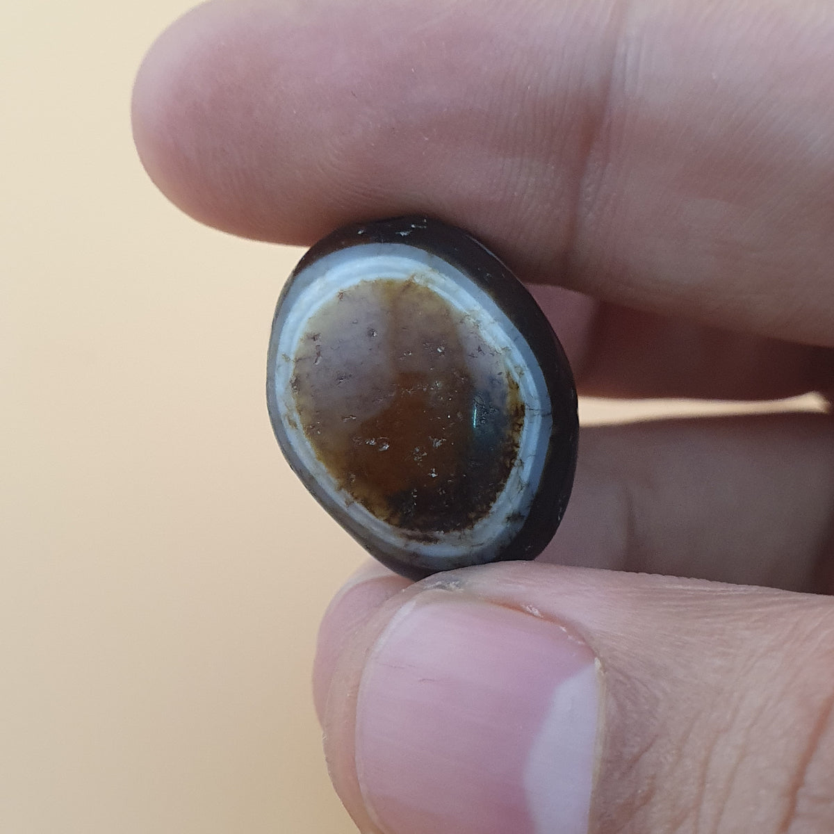 Perle d'agate Suliemani vintage naturelle pour amulette 21,6 mm x 17,2 mm