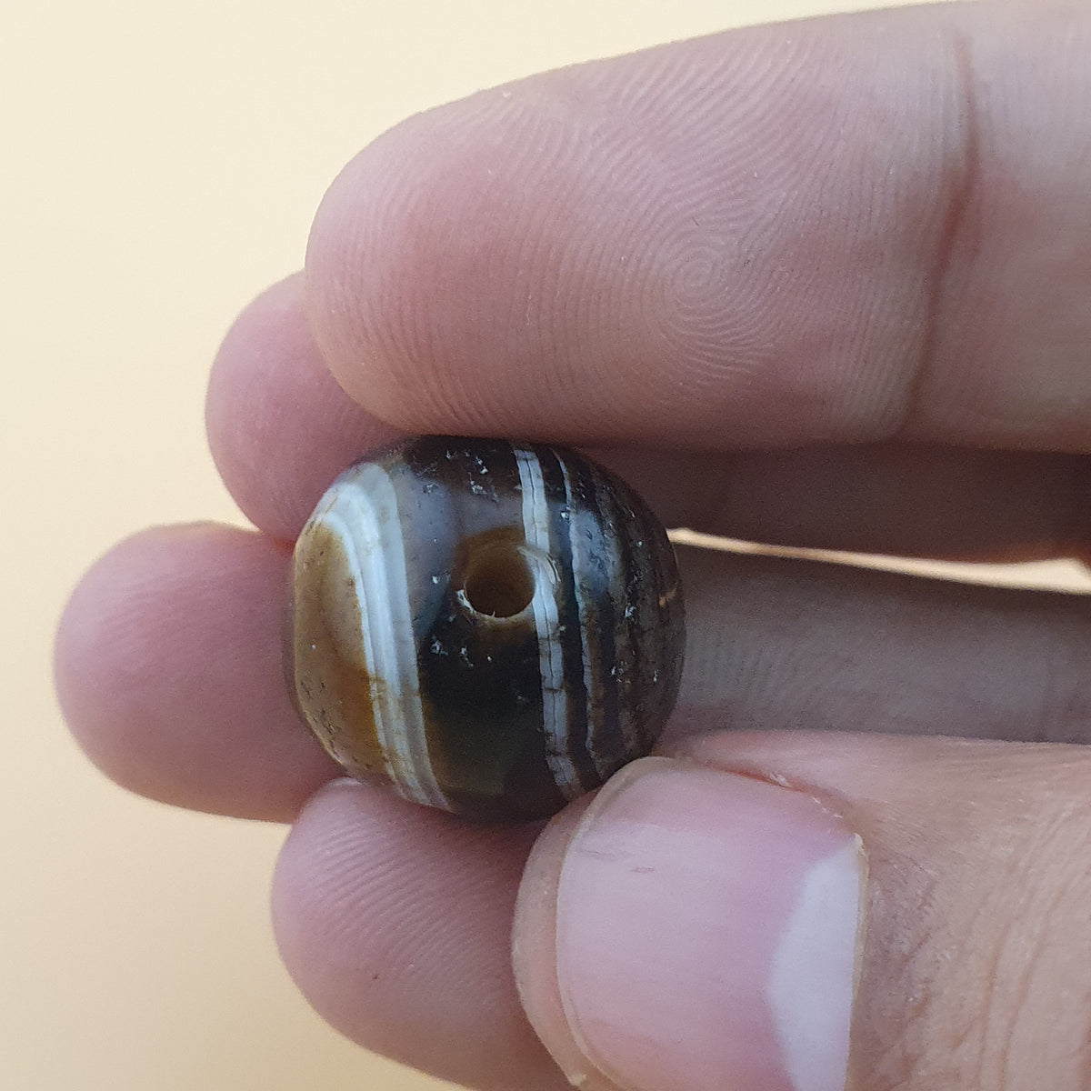 Perle d'agate Suliemani vintage naturelle pour amulette 21,6 mm x 17,2 mm