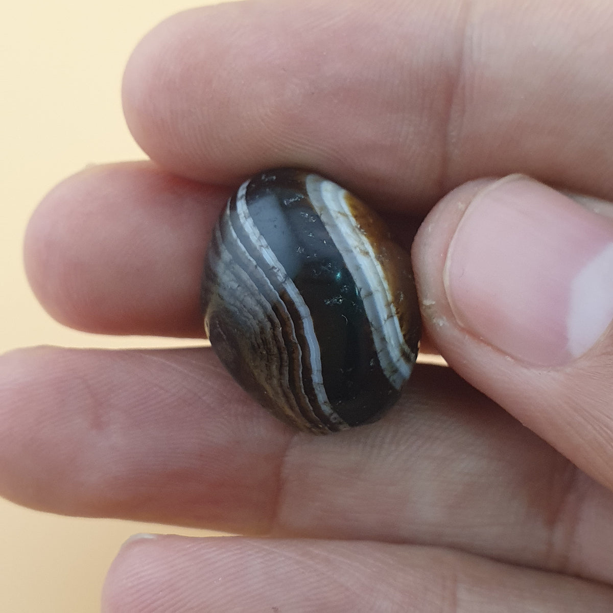 Perle d'agate Suliemani vintage naturelle pour amulette 21,6 mm x 17,2 mm