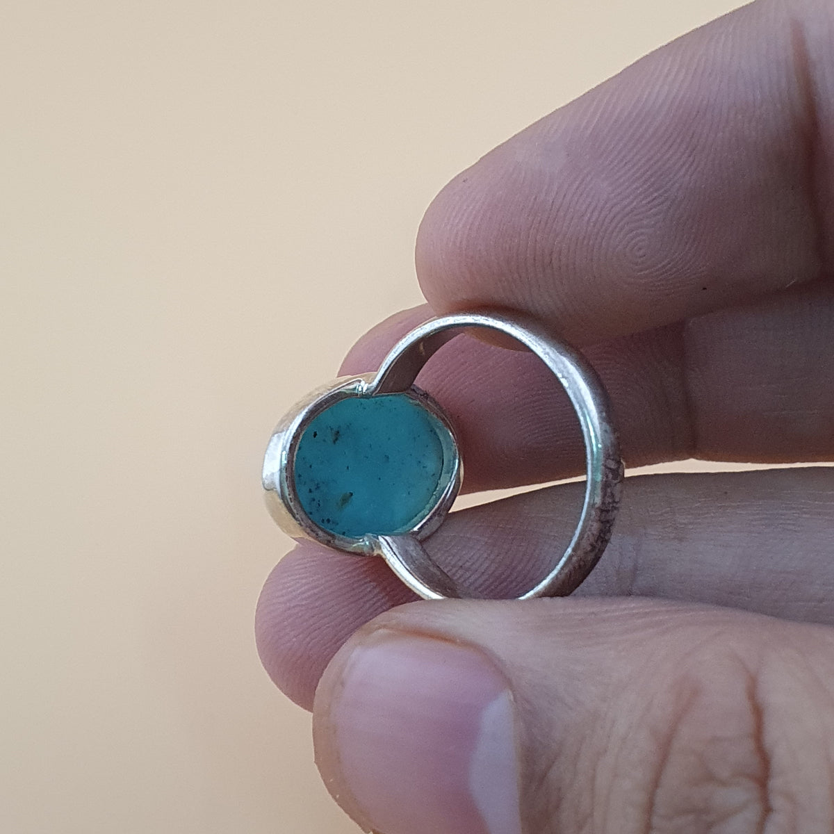 Bague en argent sterling turquoise d'Arizona - Pierre précieuse ovale style bohème, taille US 8.25