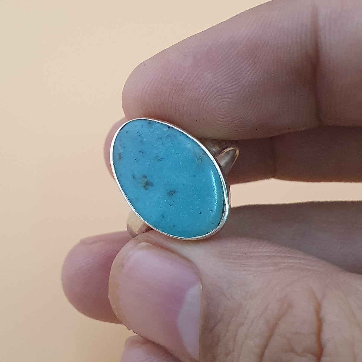 Bague en argent sterling turquoise d'Arizona - Pierre précieuse ovale style bohème, taille US 8.25