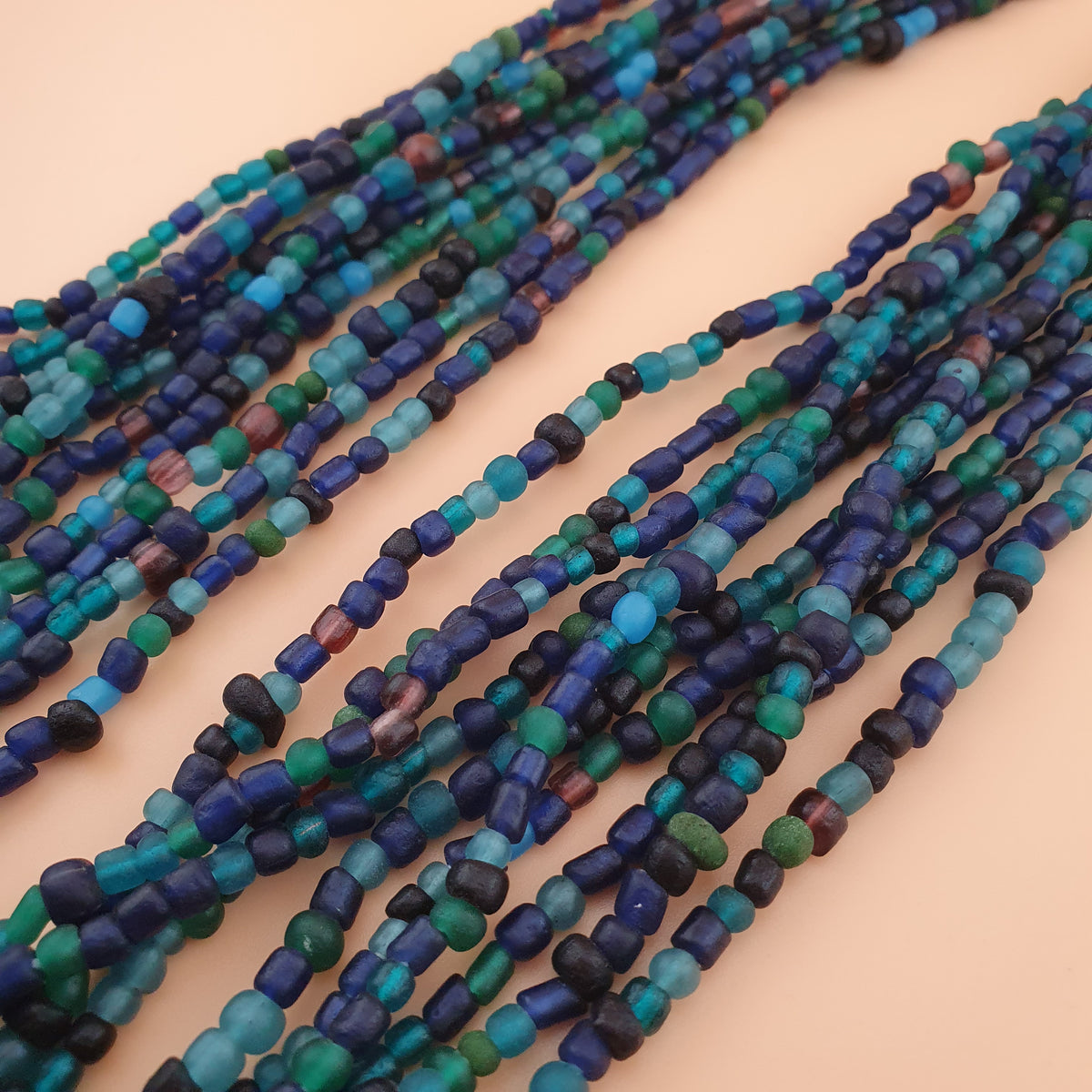 Vintage African Style Green Blue Tiny Glass Beads 10 Strands Lot
