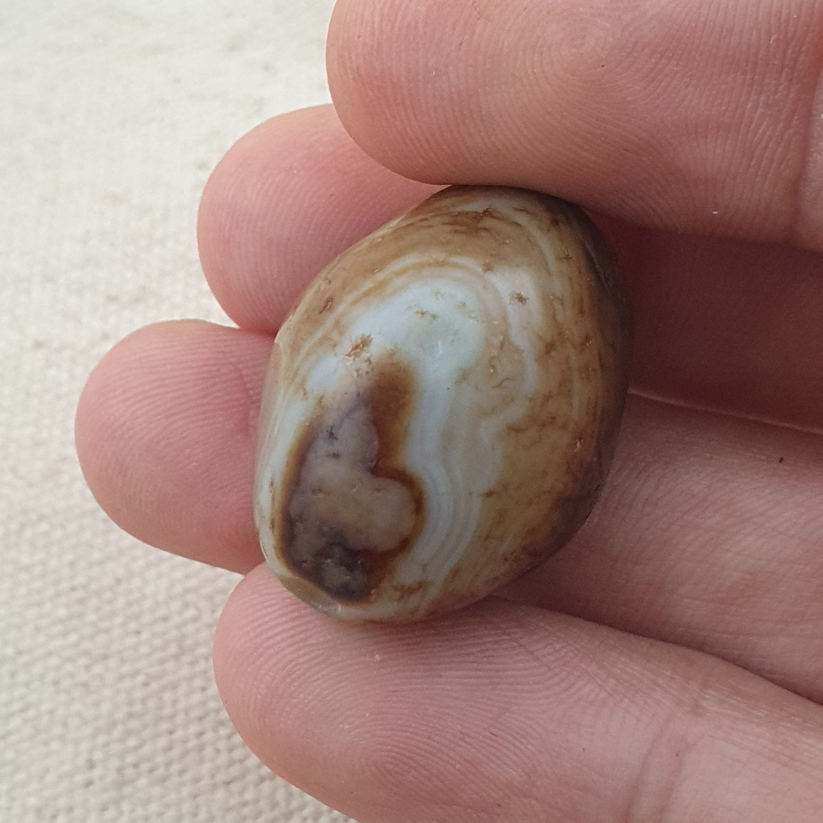 Amulette vintage en perles d'agate oeil de Suliemani à motif naturel