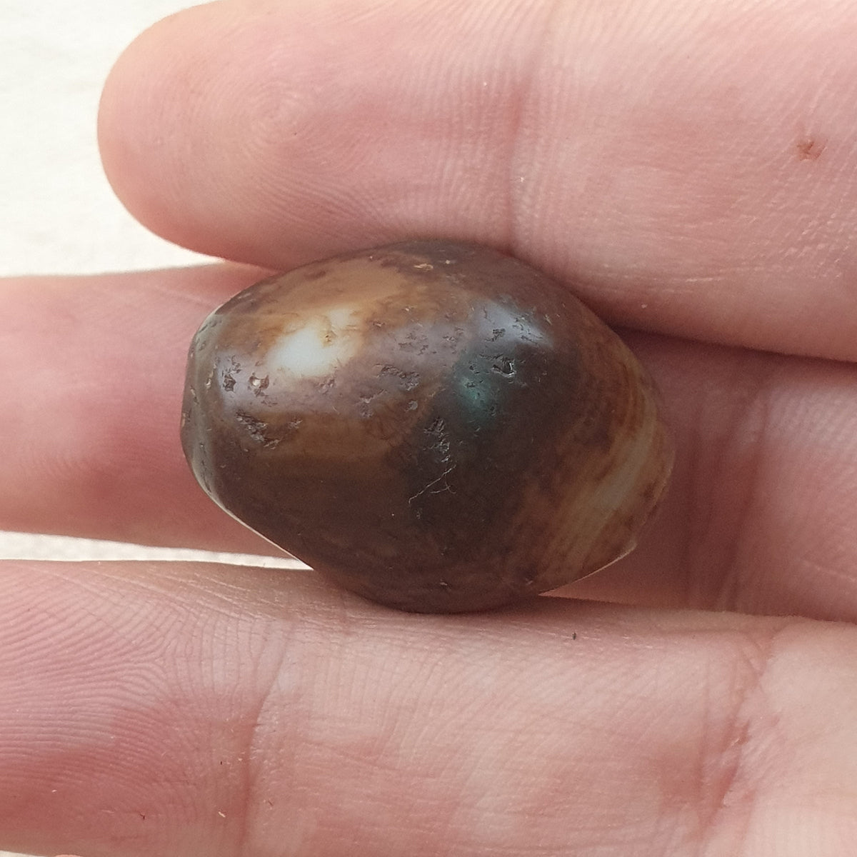 Amulette vintage en perles d'agate oeil de Suliemani à motif naturel