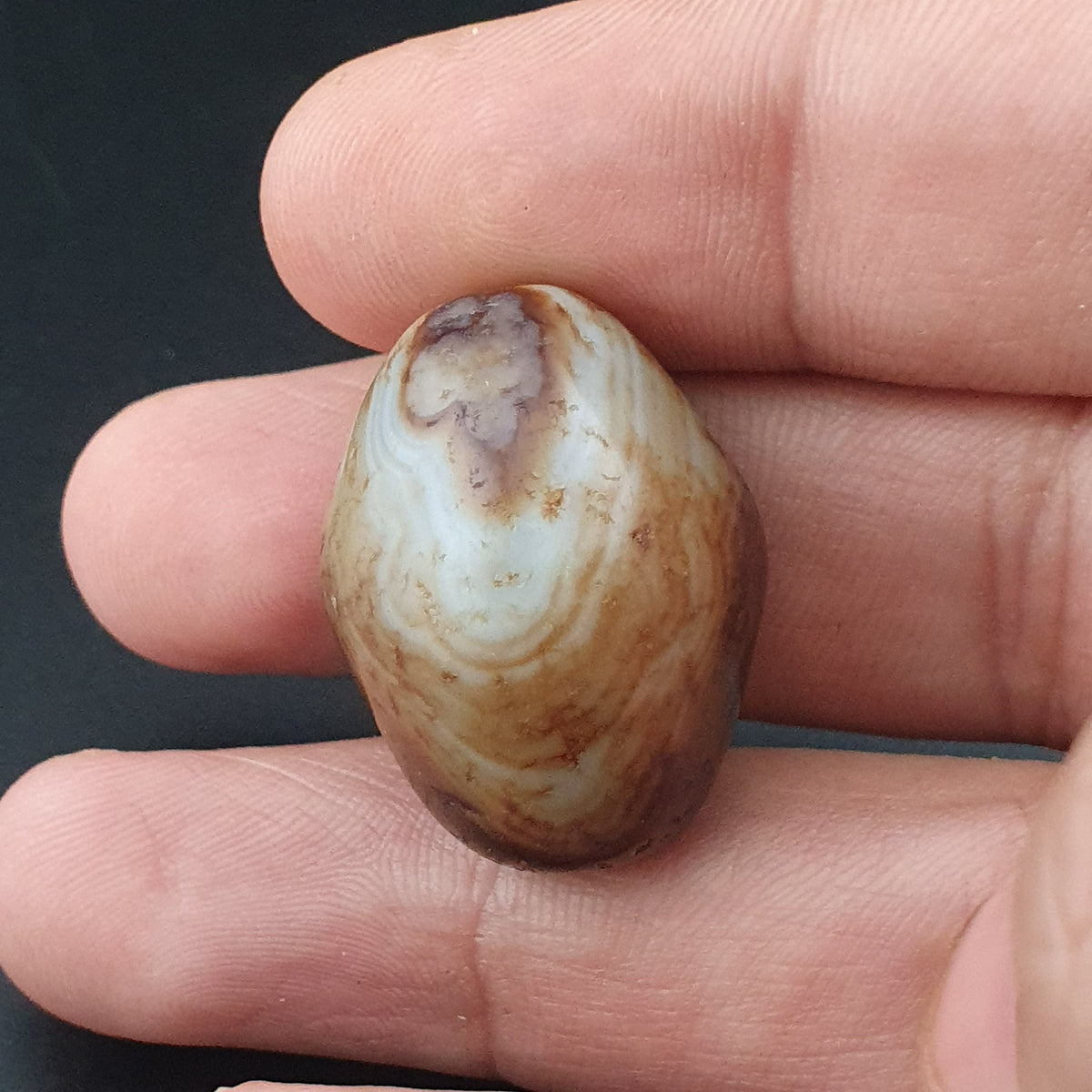 Amulette vintage en perles d'agate oeil de Suliemani à motif naturel
