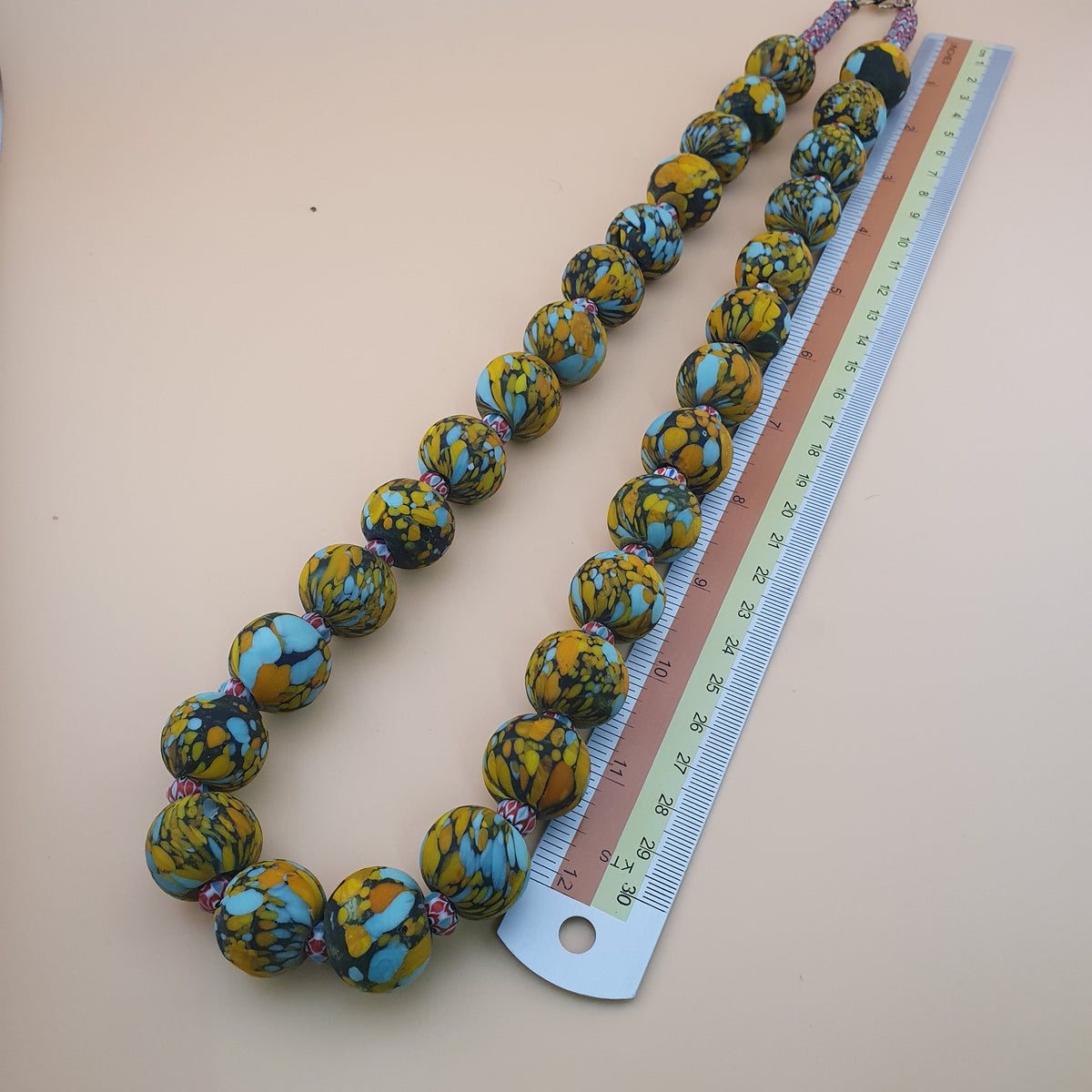 Vintage Venetian Millefiori Glass Bead Necklace - 24 inch