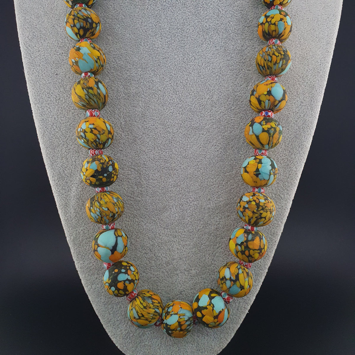 Vintage Venetian Millefiori Glass Bead Necklace - 24 inch