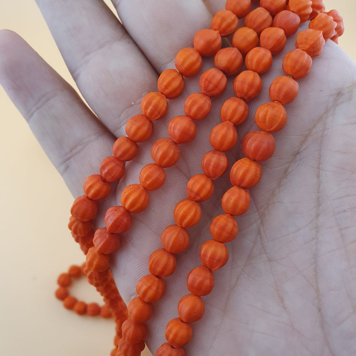 Lot de 4 Colliers de Perles de Verre Vintage en Forme de Melon Style Africain