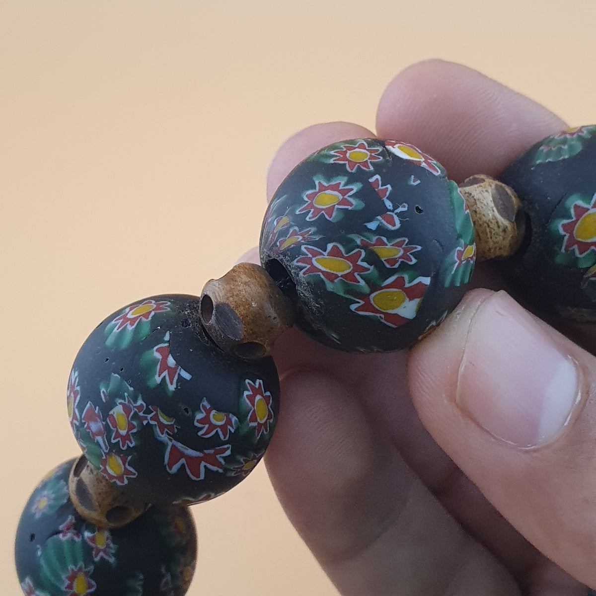 Vintage Venetian Style Millefiori Floral Glass & Antique Bone Beads Necklace