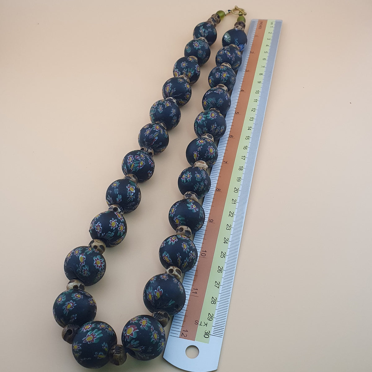 Vintage Venetian Style Millefiori Floral Glass & Antique Bone Beads Necklace