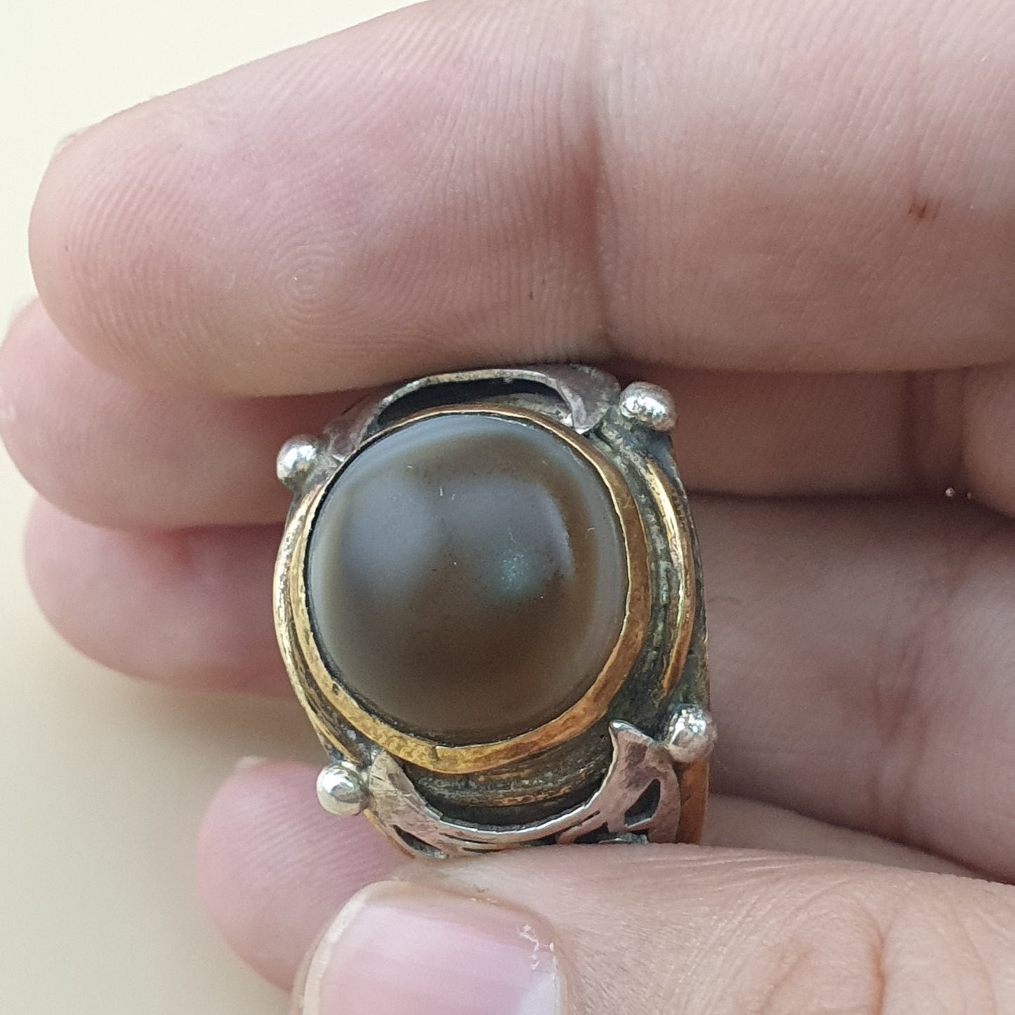 Natur Sulemani Augen-Achat Edelsteinring Antik Messing Silber Design# 169